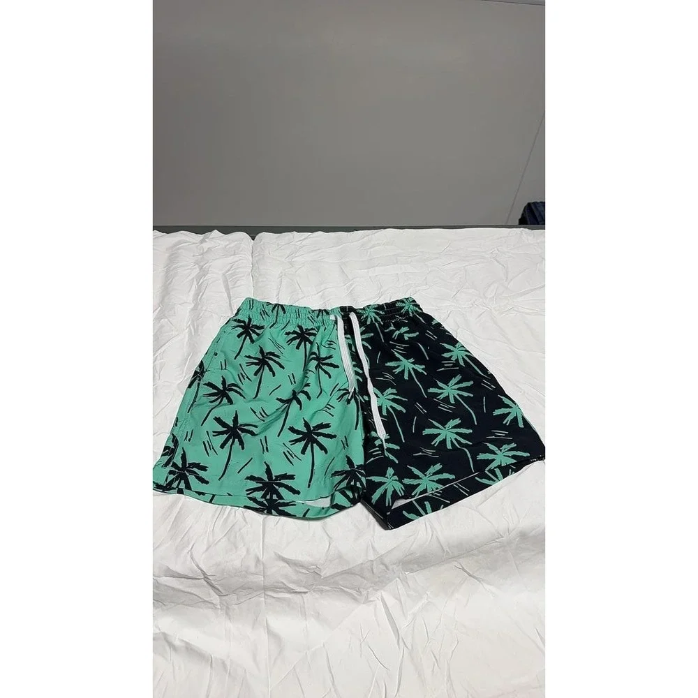 Chubbies Men Palm Tree Print Swim Shorts Green Black 5.5 Inseam Small